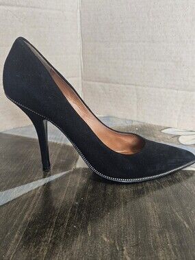 Givenchy Authentic Black Suede Pumps Bronze Zipper Trim Size 39.5 ( 9.5)